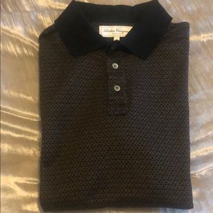 Black with gold gancini print ferragamo polo